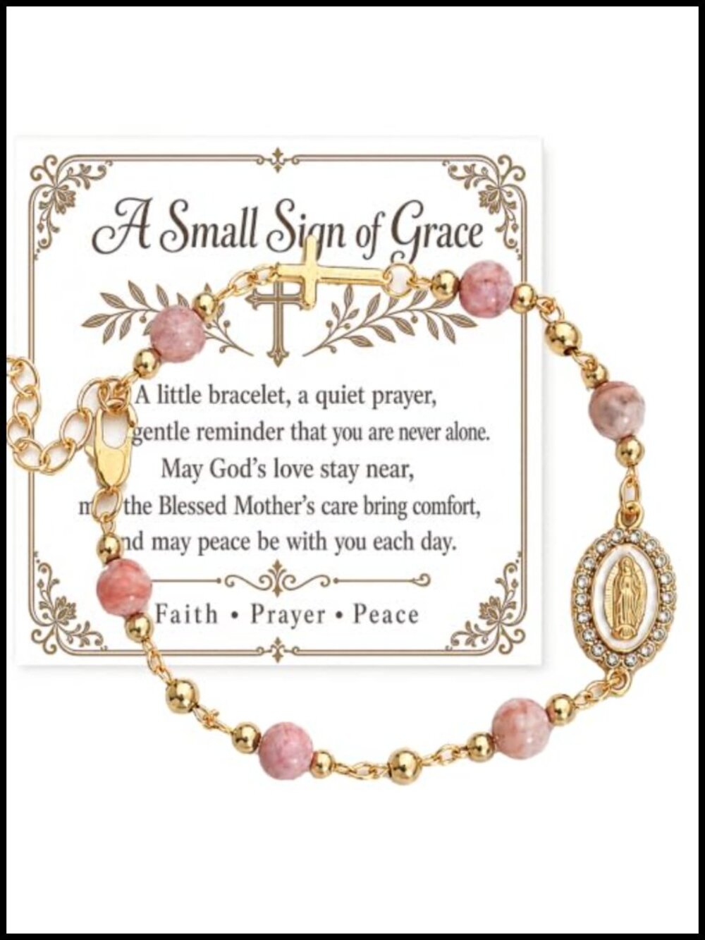 Catholic Rosary Bracelet for Women, Virgin Mary Miraculous Medal & Crucifix